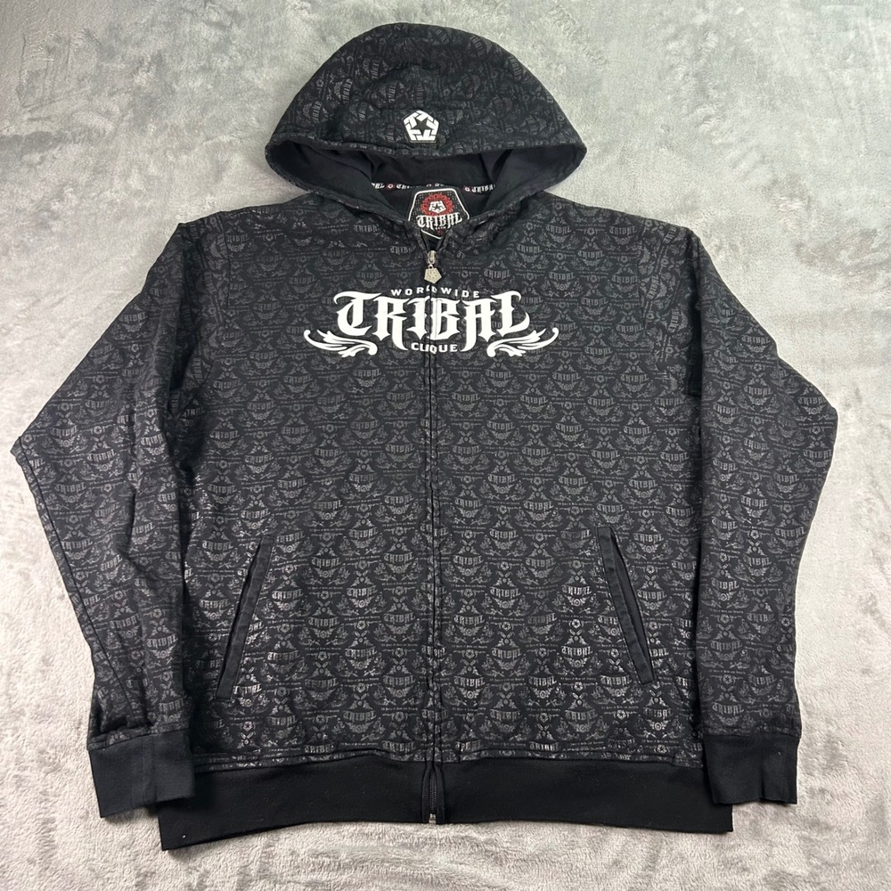 Tribal Gear Worldwide Clique Zip Up Hoodie Black XL All Over Print Streetwear